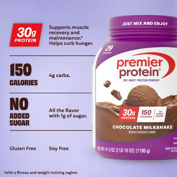 2P Premier Protein 100% Whey Protein Powder, Chocolate Milkshake, 30g Protein