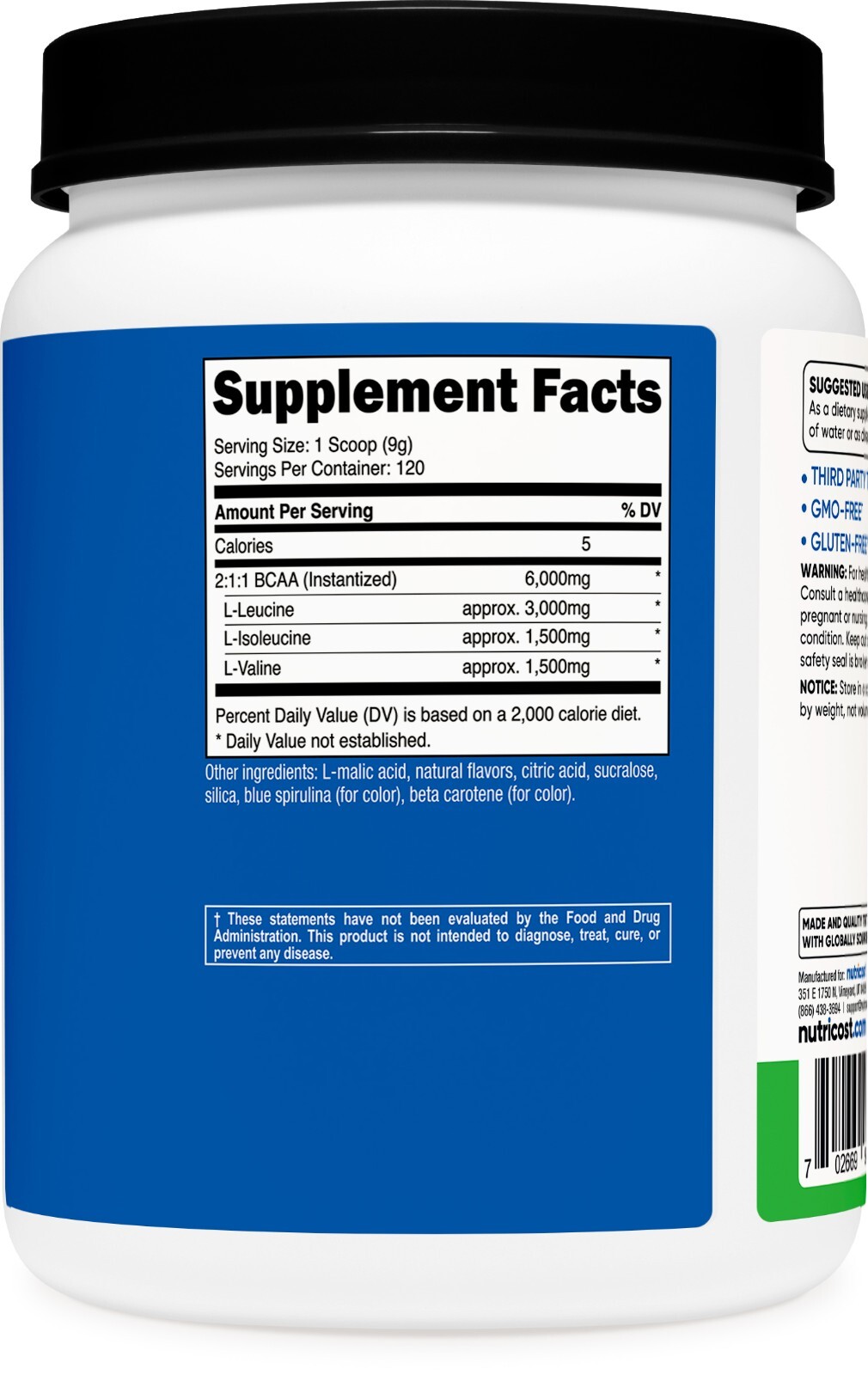 Nutricost BCAA Powder 2:1:1, 120 Servings (Green Apple)