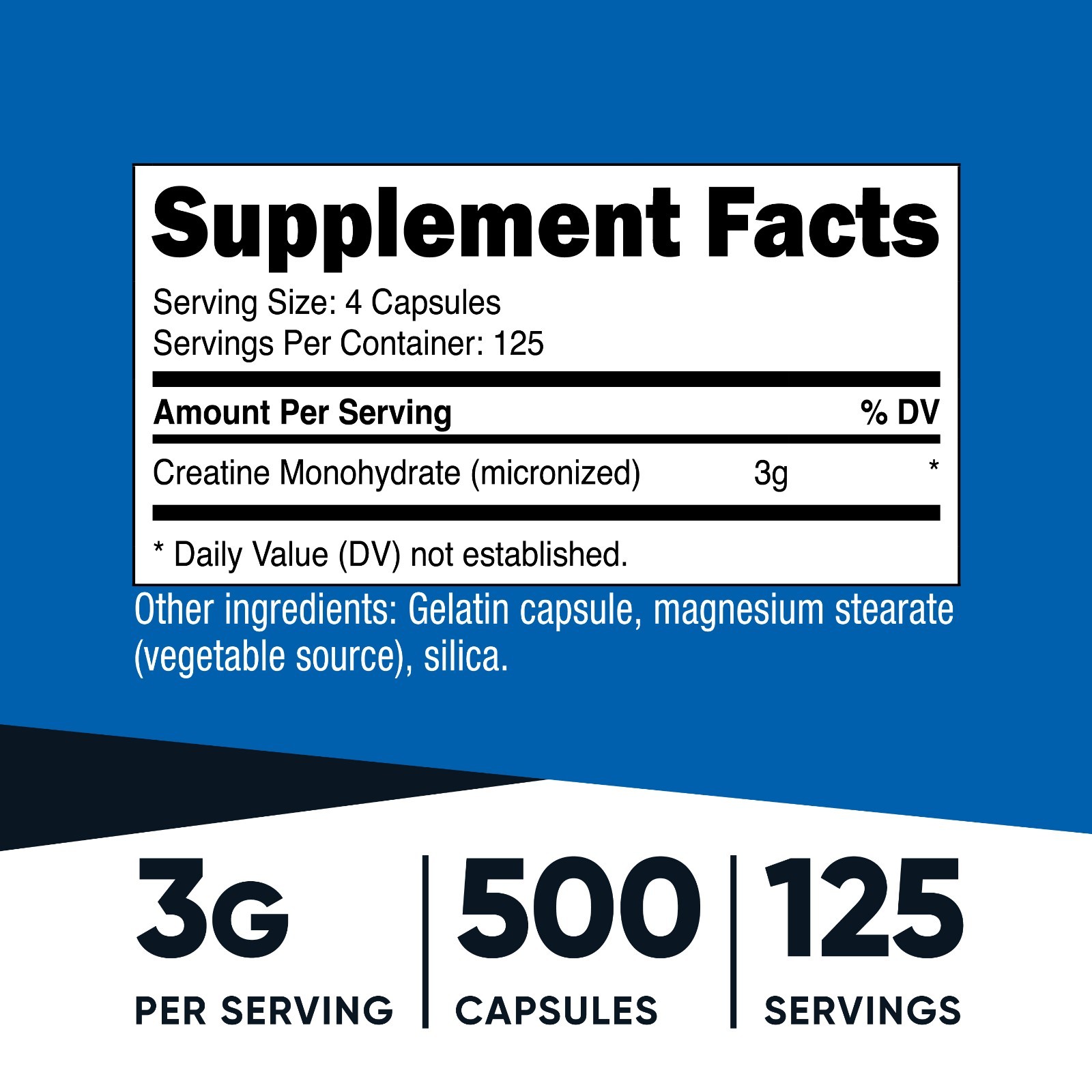 Nutricost Creatine Monohydrate 3g, 500 Capsules (750mg Per Capsule)