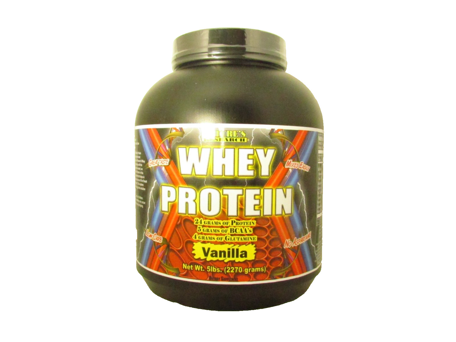 Natures Research Whey Protein 5lbs jug Vanilla 75 servings 24 grams per serving