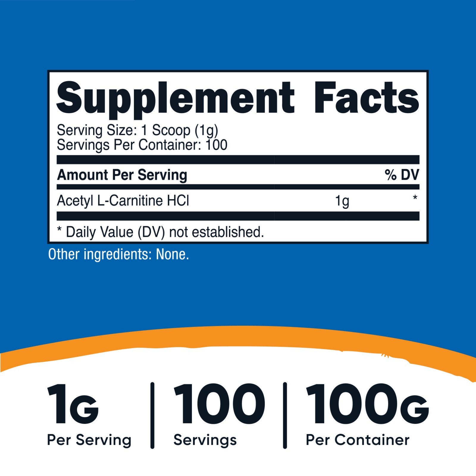 Nutricost Pure Acetyl L-Carnitine 100g, 1000mg Per Serving, 100 Servings