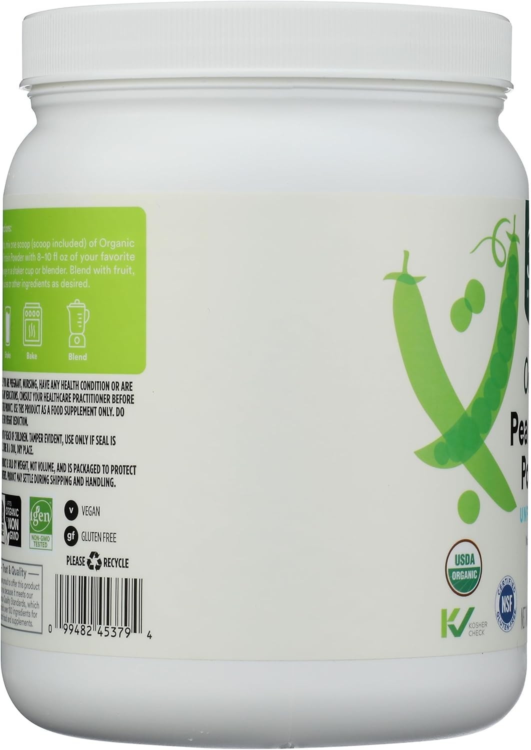 Organic Pea Protein Powder 16 Ounce Unflavored Vegan Non-GMO Excellent Source