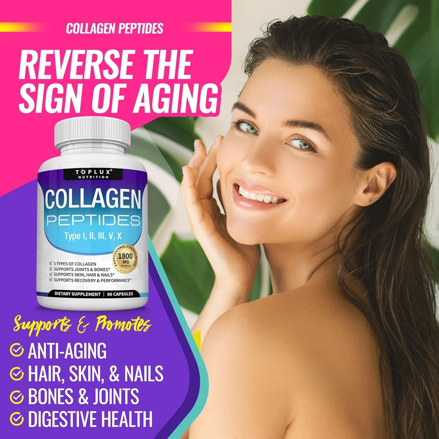 Toplux Multi Collagen Peptides Pills 1800 Mg Complex Premium Collagen Complex