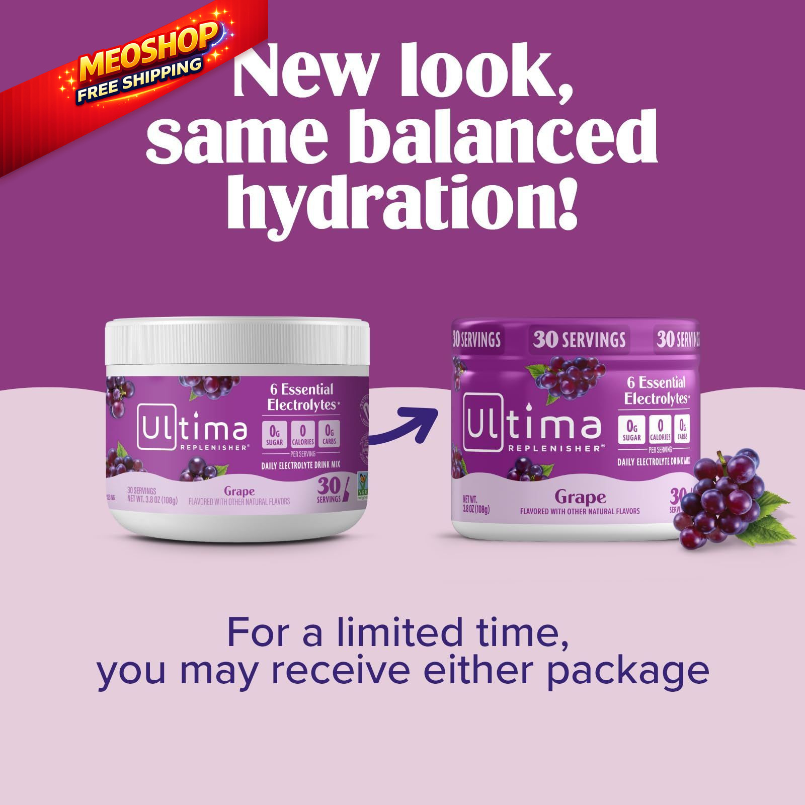 Ultima Replenisher Daily Electrolyte Powder 3.8 Ounce (Pack of 1), Grape