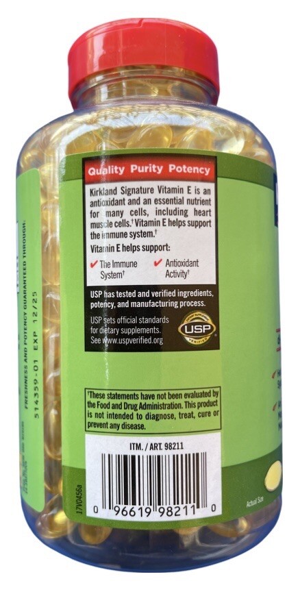 Kirkland Signature VITAMIN E 180 mg (400IU) 500 Softgels EXP 10/2025