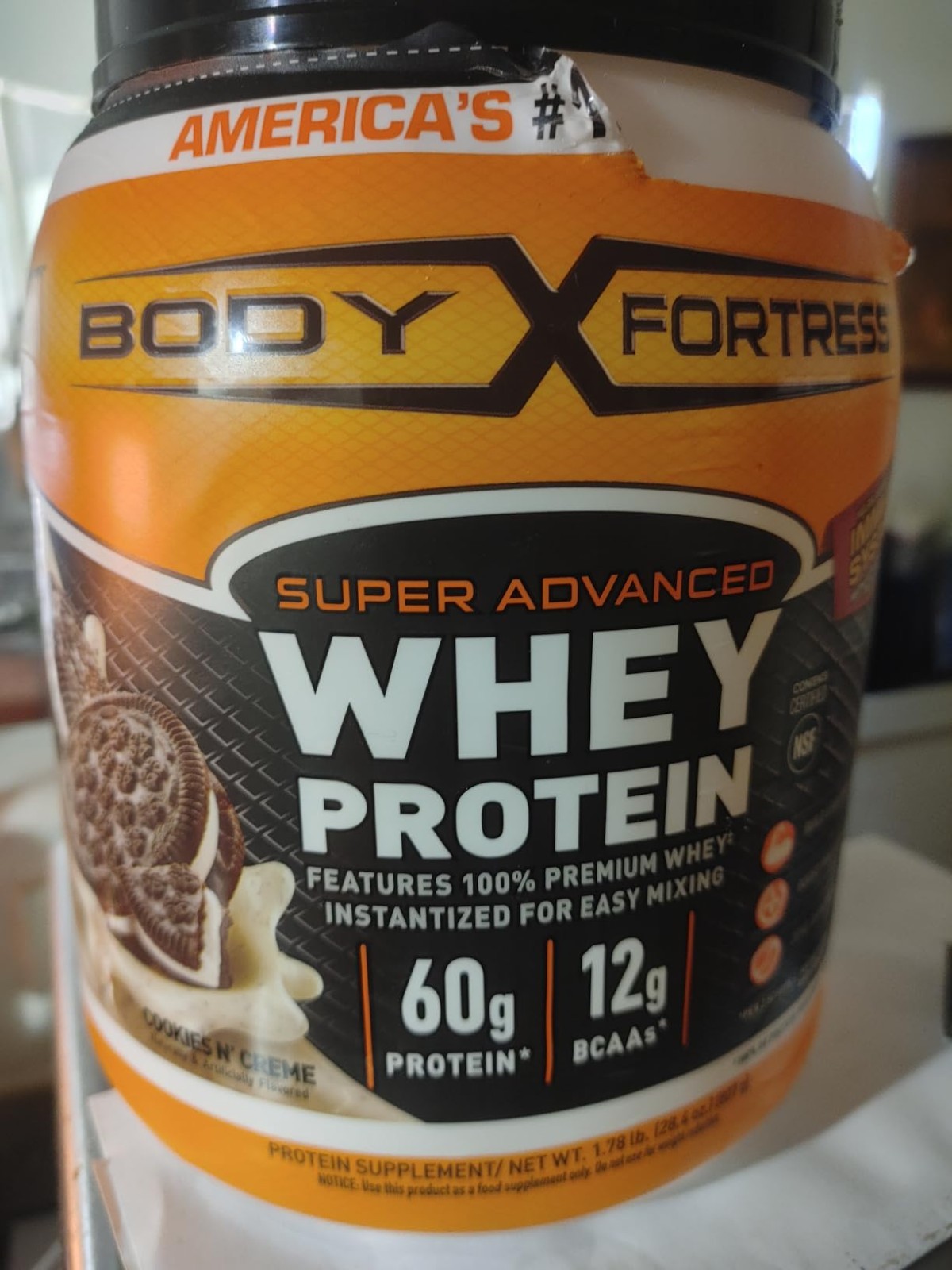 Body Fortress Super Advanced Whey Protein Powder, Cookies N’ Creme, 60g Protein