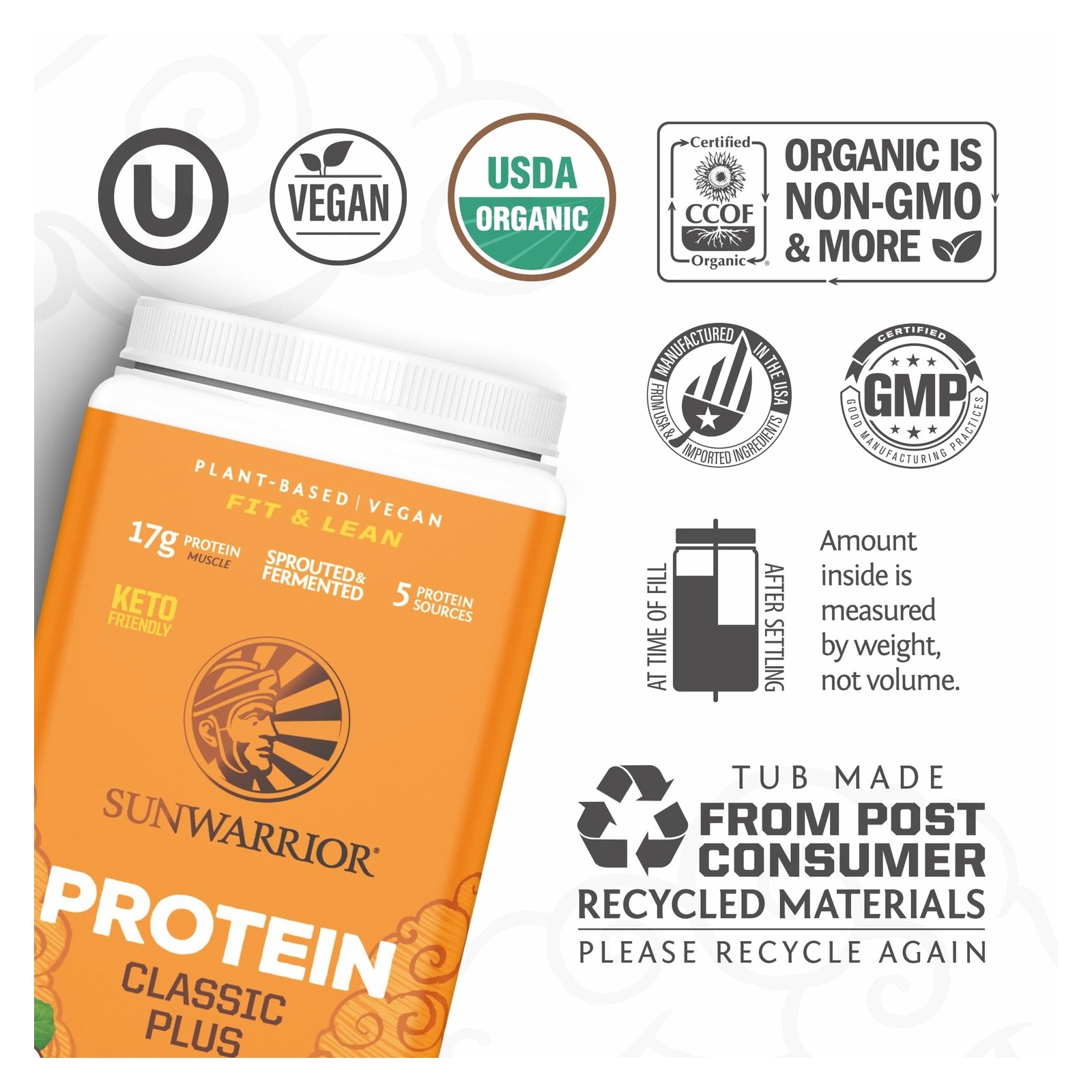 Sunwarrior Classic Plus Vegan Protein Powder Chocolate 30 Servings
