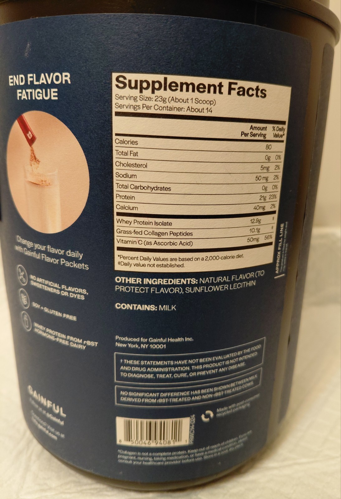 Gainful Collagen Whey Protein Unflavored 21g Protein 10g Collagen Gluten-Free