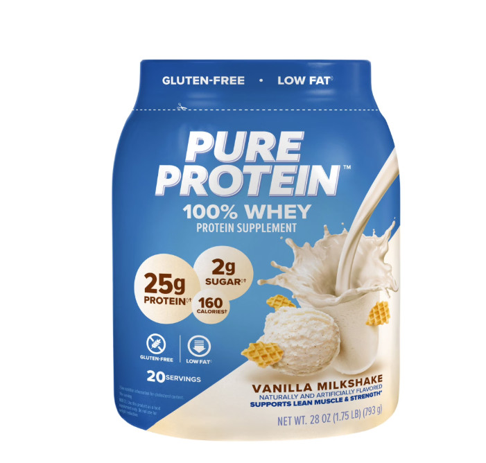 Pure Protein 100% Whey Protein Powder, Vanilla Cream, 25g Protein, 1.75 lbs