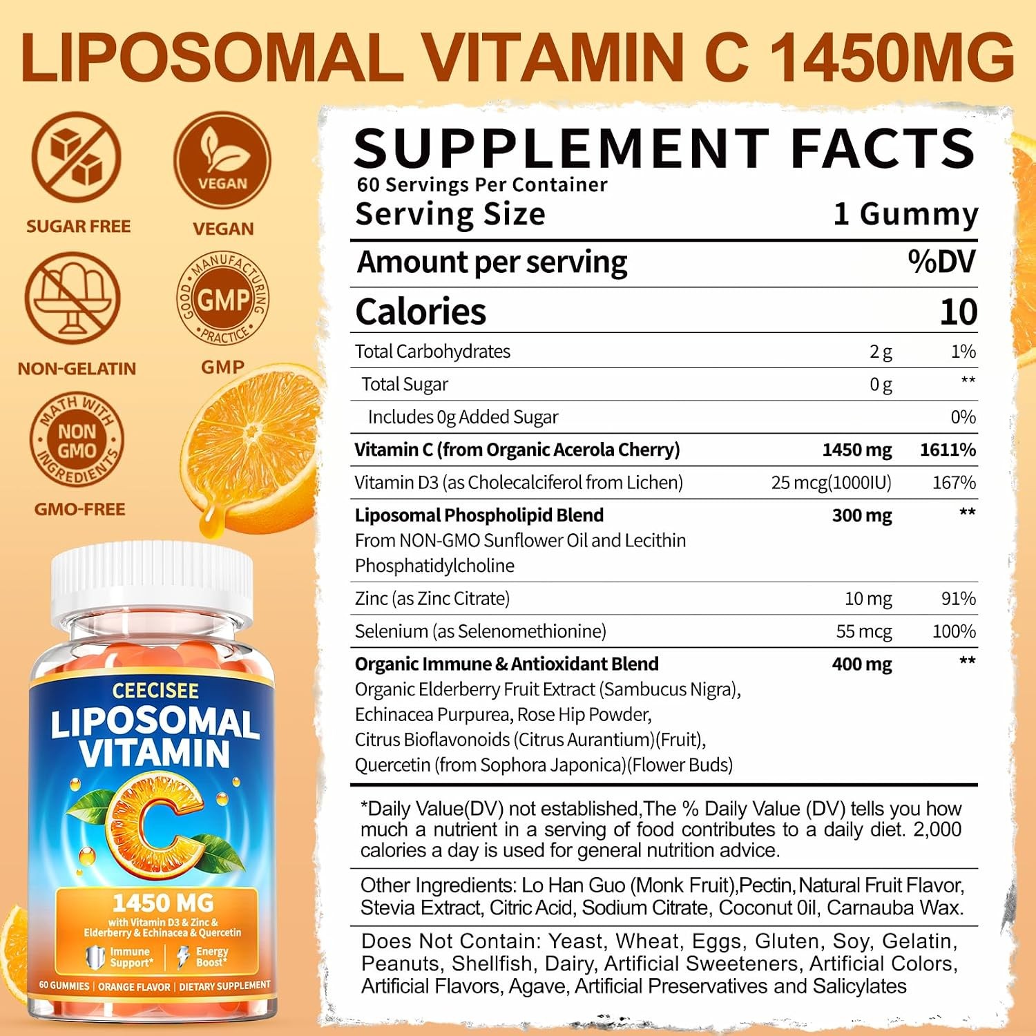 Liposomal Vitamin C Gummy for Adults: Organic Chewable Extra Strength Vitamin C