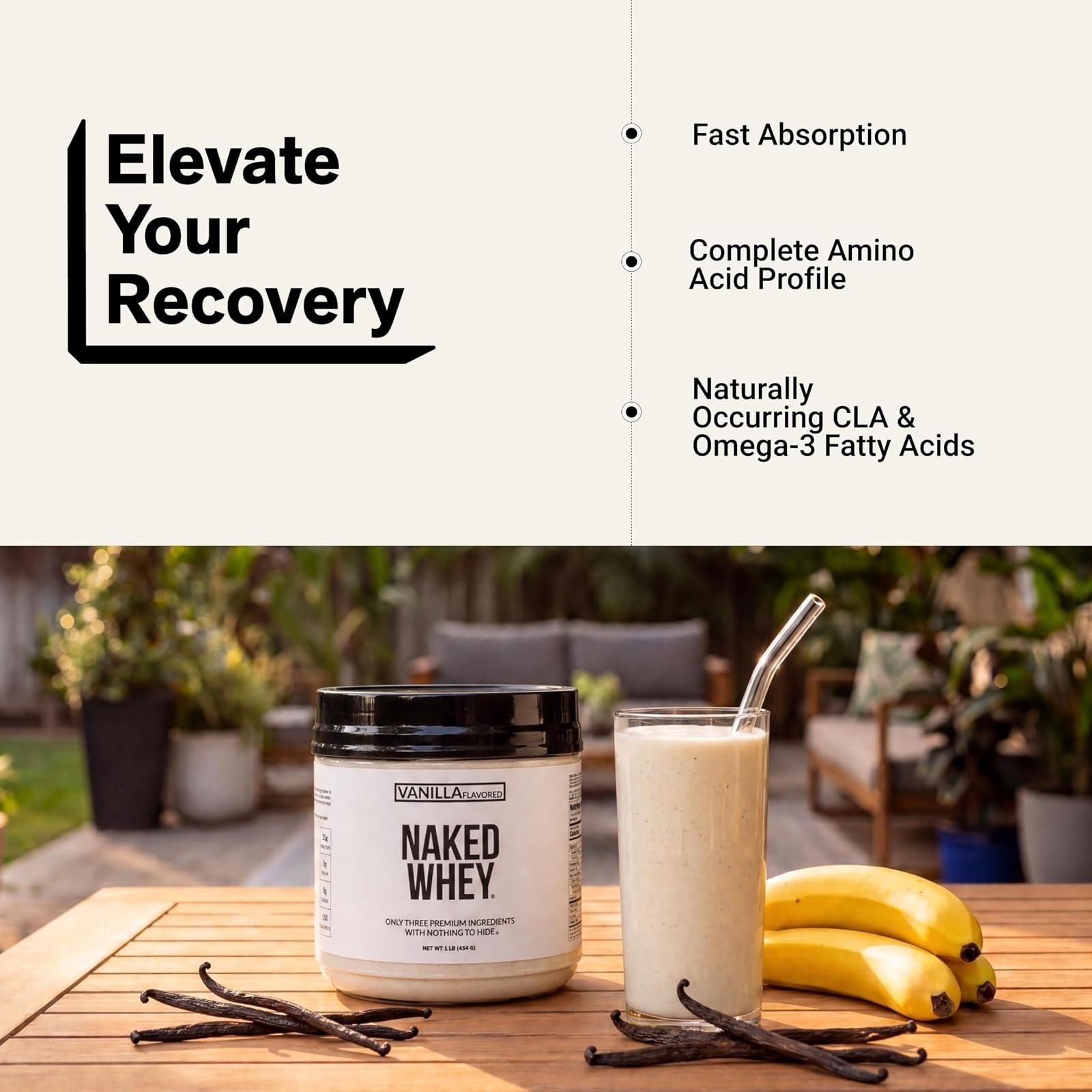 NAKED Vanilla Whey Protein 1Lb – All Natural, Grass Fed, Muscle Growth