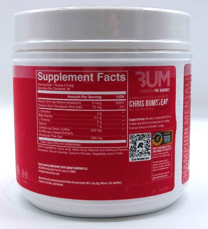 Bum Essentials Pre-Workout Fruit Burst, 30 Servings, Exp. 10/27