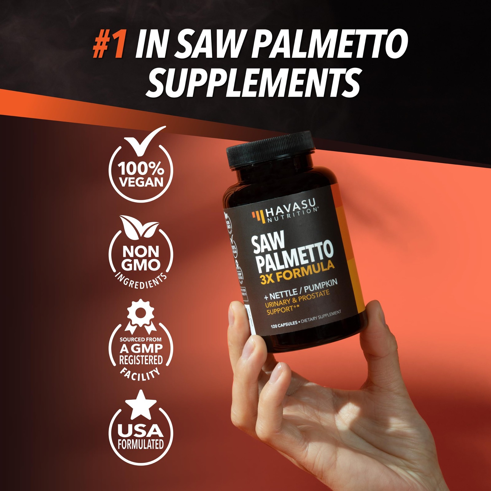 Saw Palmetto Supplement with Stinging Nettle and 120 Count (Pack of 1)