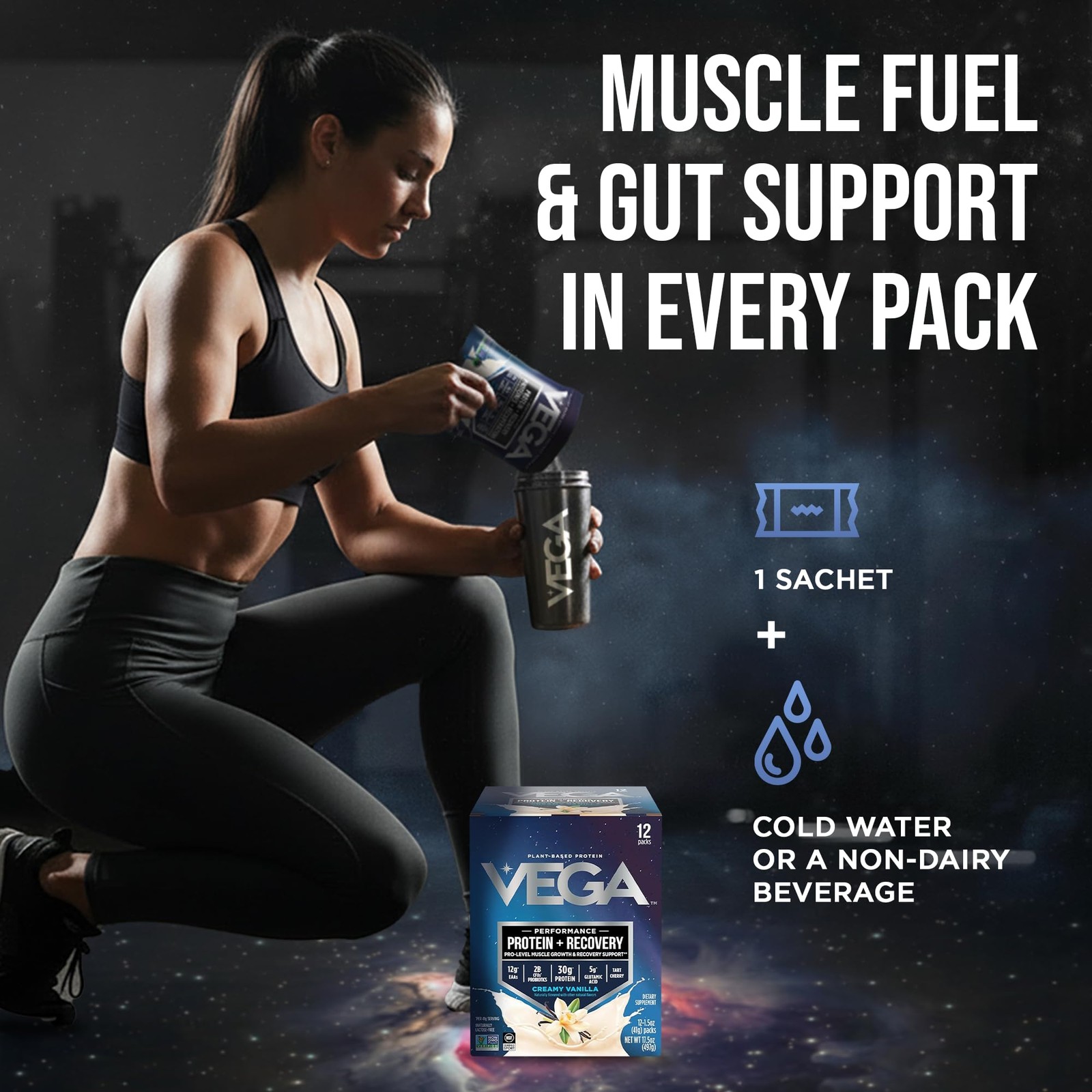 Vega Protein + Recovery, Vanilla – 30g Vegan 1.46 Ounce (Pack of 12),
