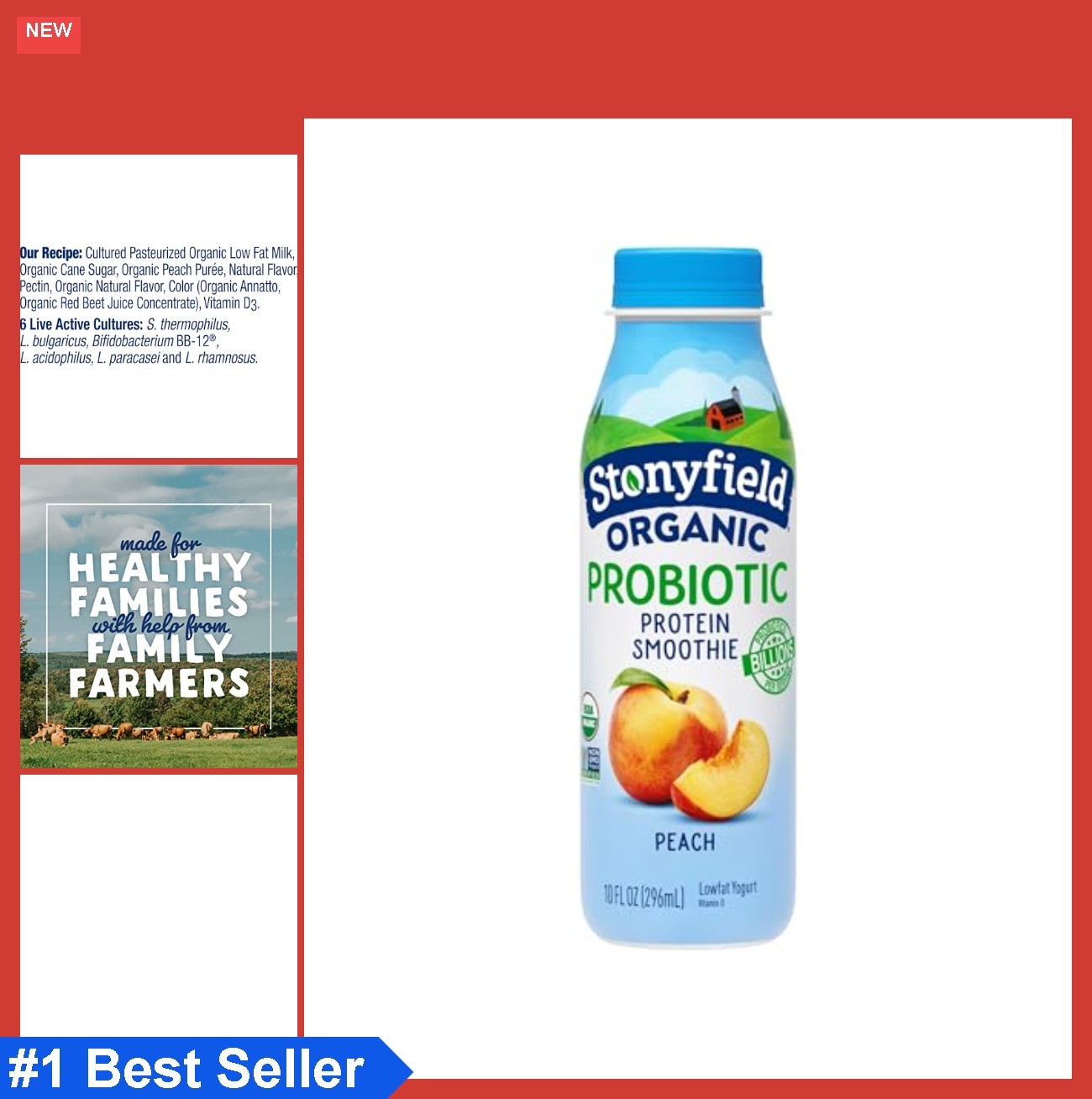 Peach Probiotic Yogurt Smoothie 10 oz 10g Protein USDA Organic Drink