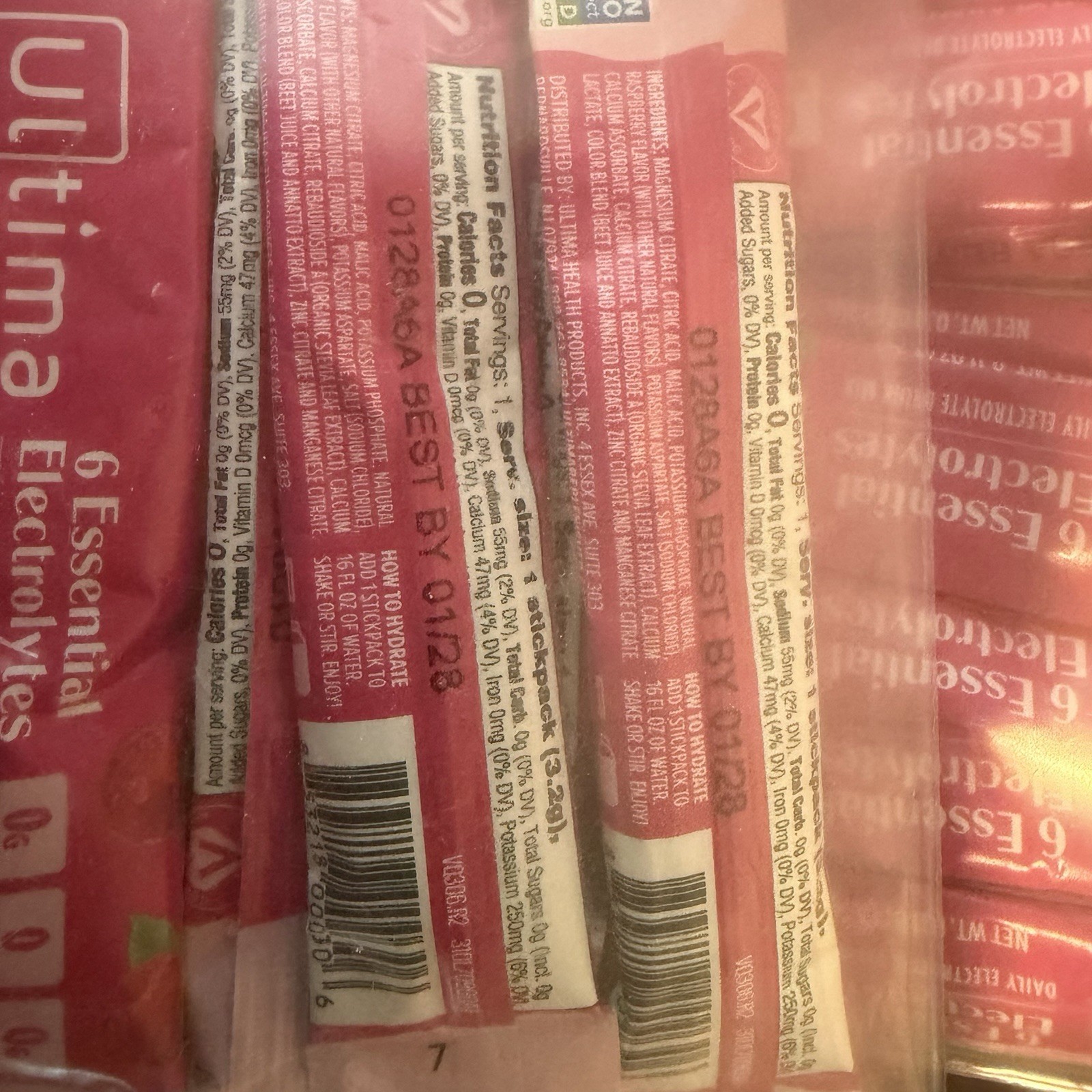 100 Count Ultima Replenisher, Electrolyte Hydration Drink Mix Sticks- Raspberry