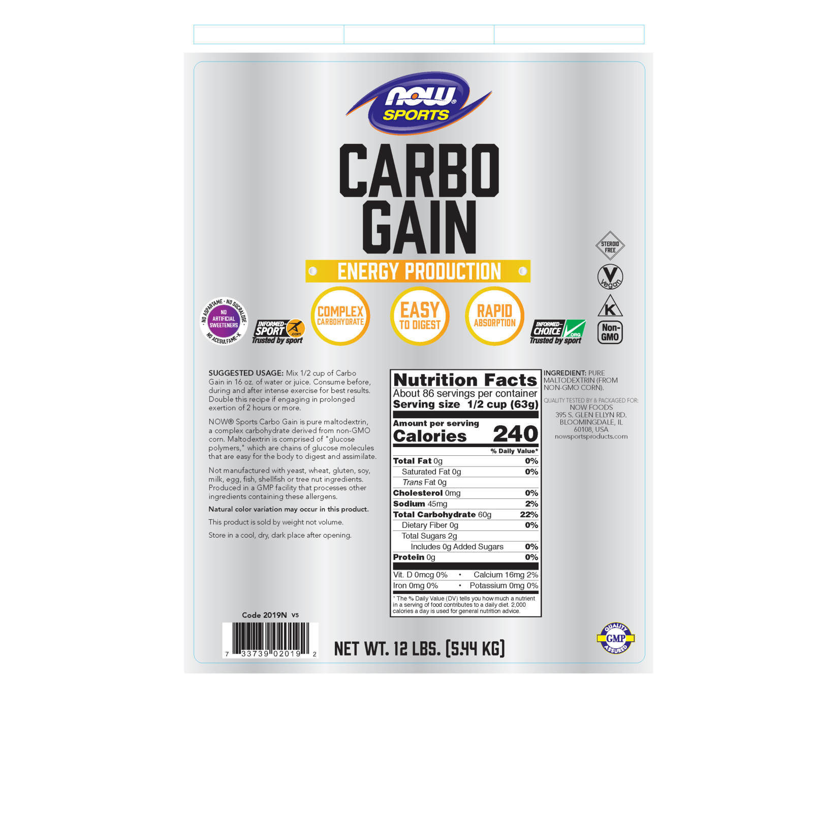 NOW FOODS Carbo Gain Powder 12 lbs.