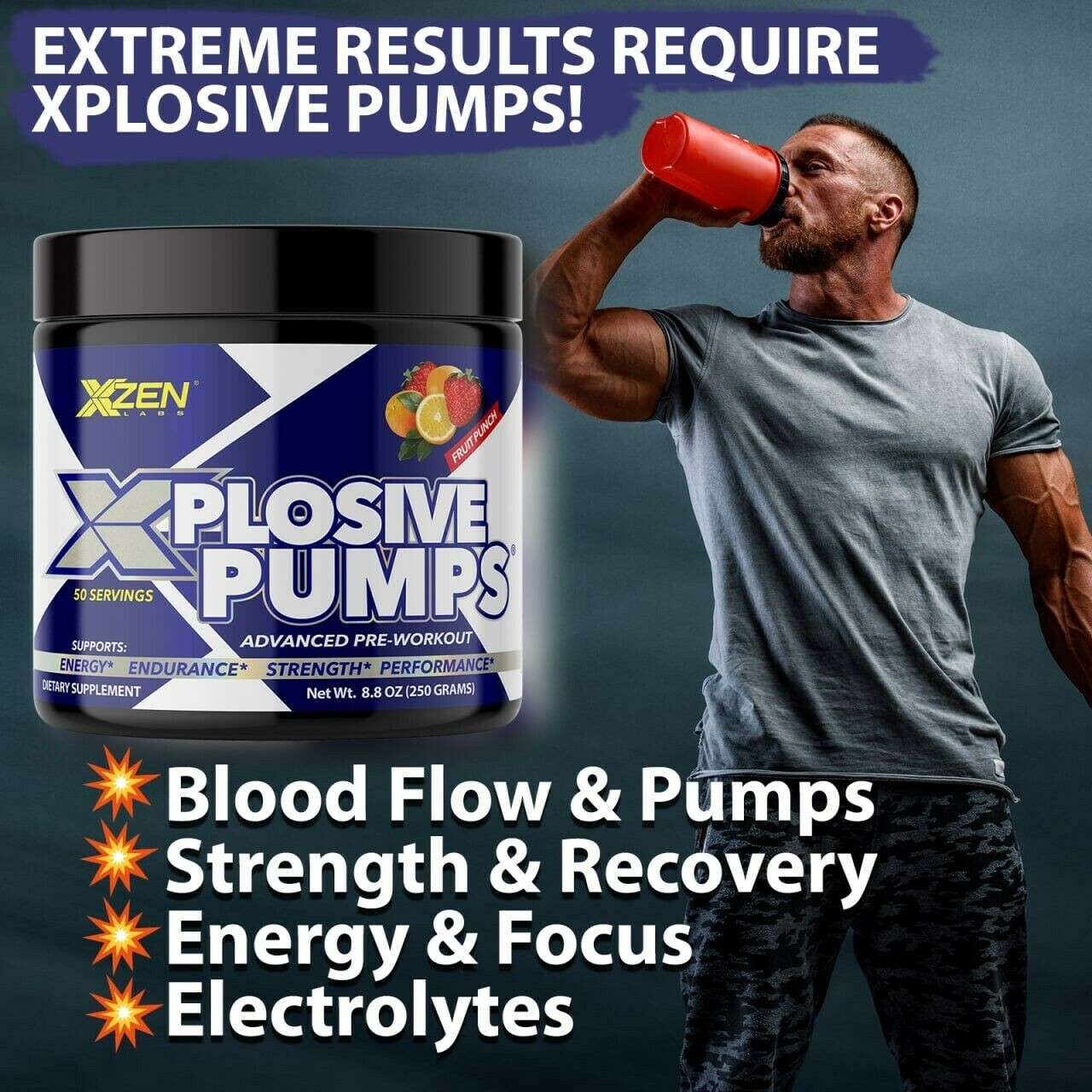 Pre-Workout Powder Bucked Muscle Pump up Supplement Energy Focus 50 Servings FP