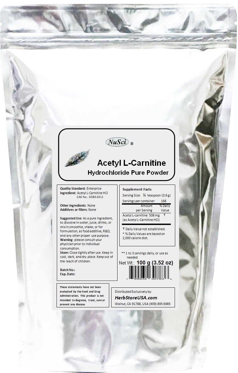 NuSci Acetyl L-Carnitine Pure Powder ALC 100g (3.52 oz) cognition
