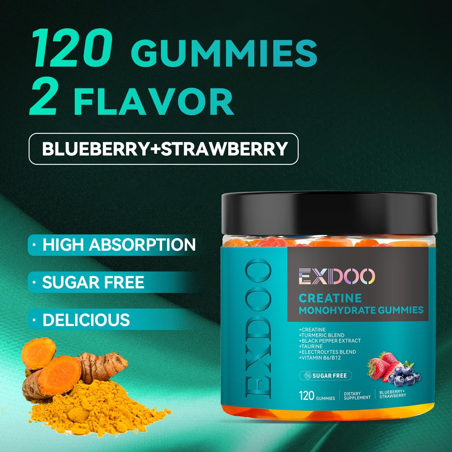 Creatine Monohydrate Gummies with Turmeric for 120 Count (Pack of 1)