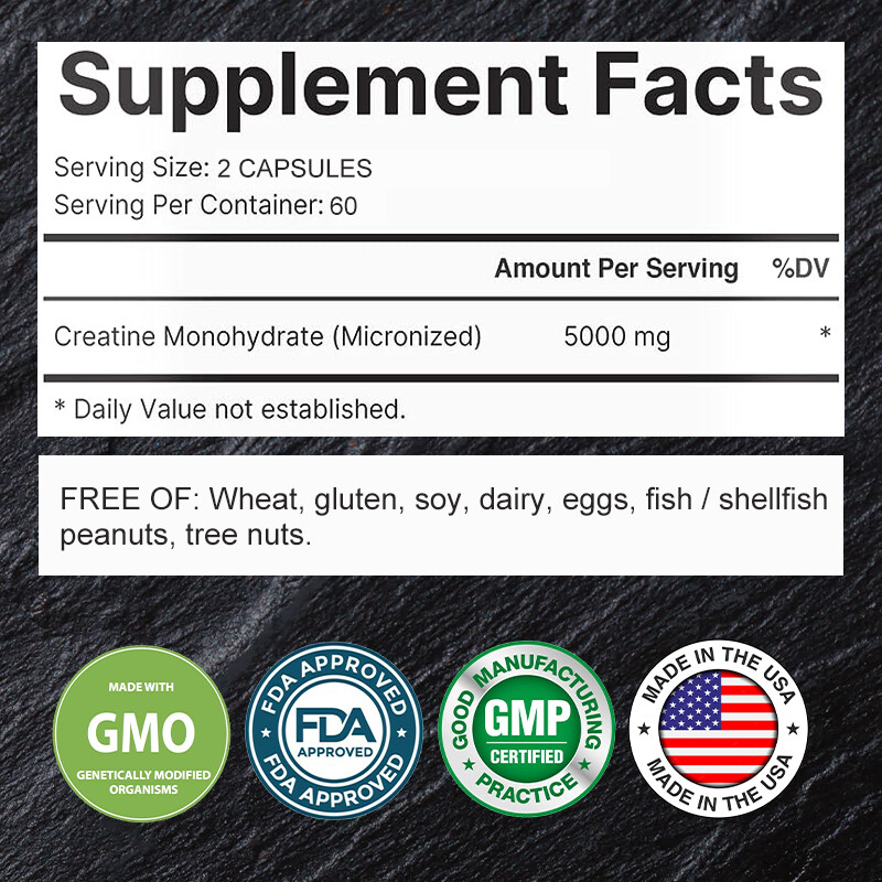 Creatine Monohydrate 5000mg- Energy&Endurance,Muscle Health,Testosterone Booster