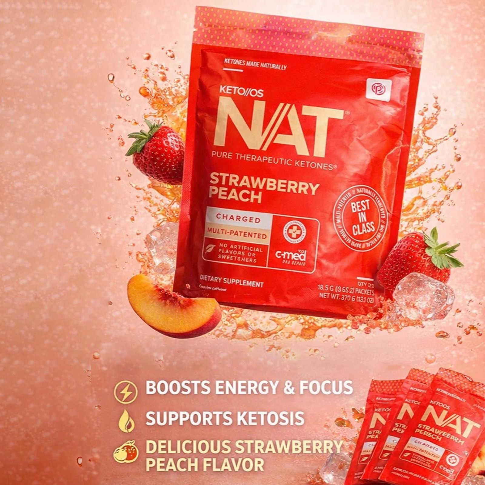 Pruvit Keto OS NAT Strawberry Peach Charged Ketones 20 Packs
