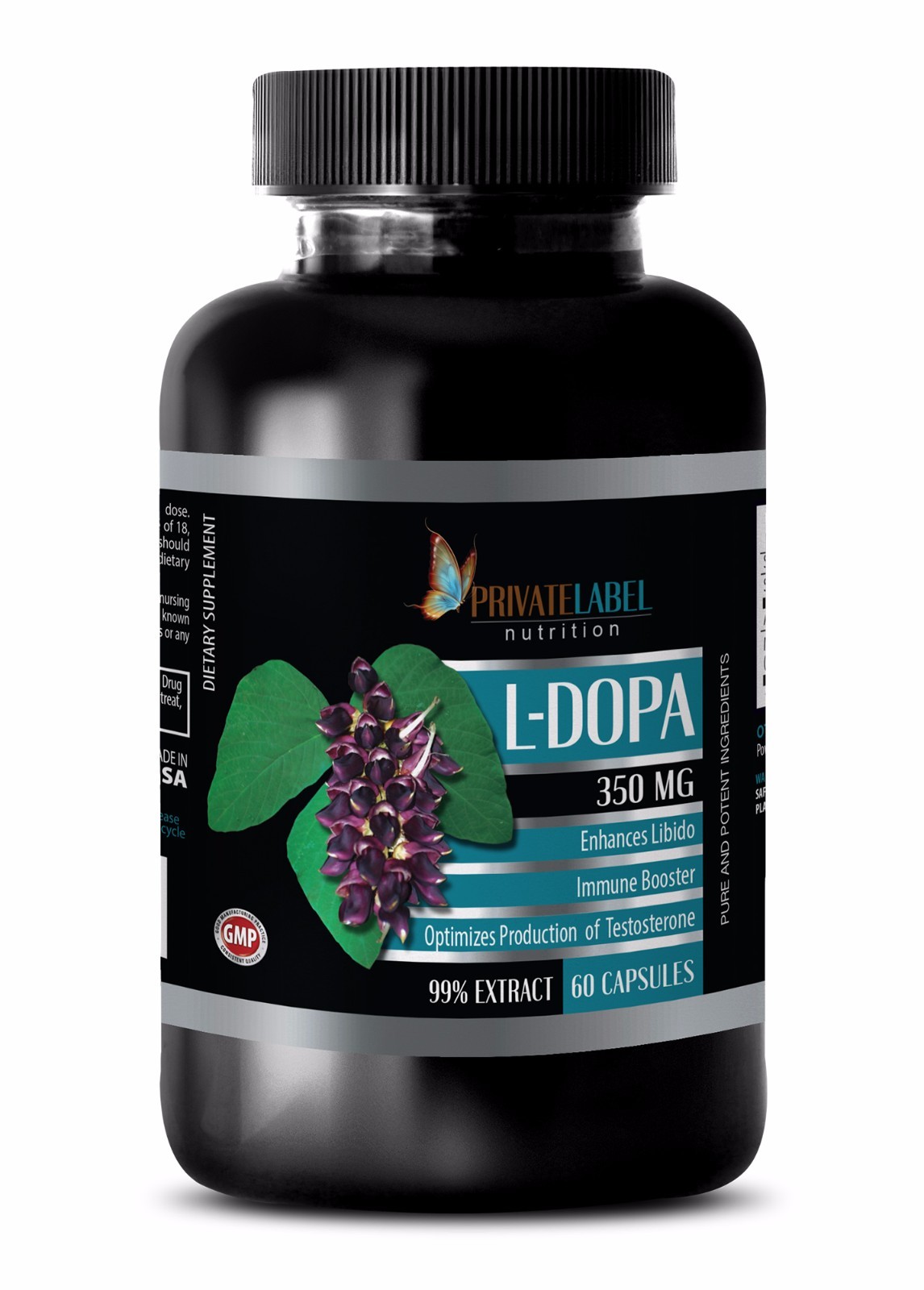 Natural Dopa 99% Extract Powder Mucuna Pruriens Seeds 60 Capsules 1 Bottle