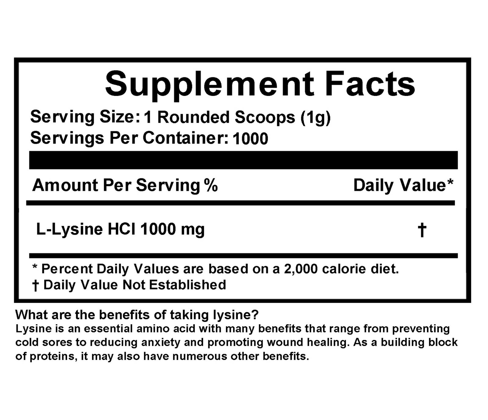 1000g (2.2 lb) 100% L-LYSINE HCL POWDER US PHARMACEUTICAL GRADE KOSHER nonGMO