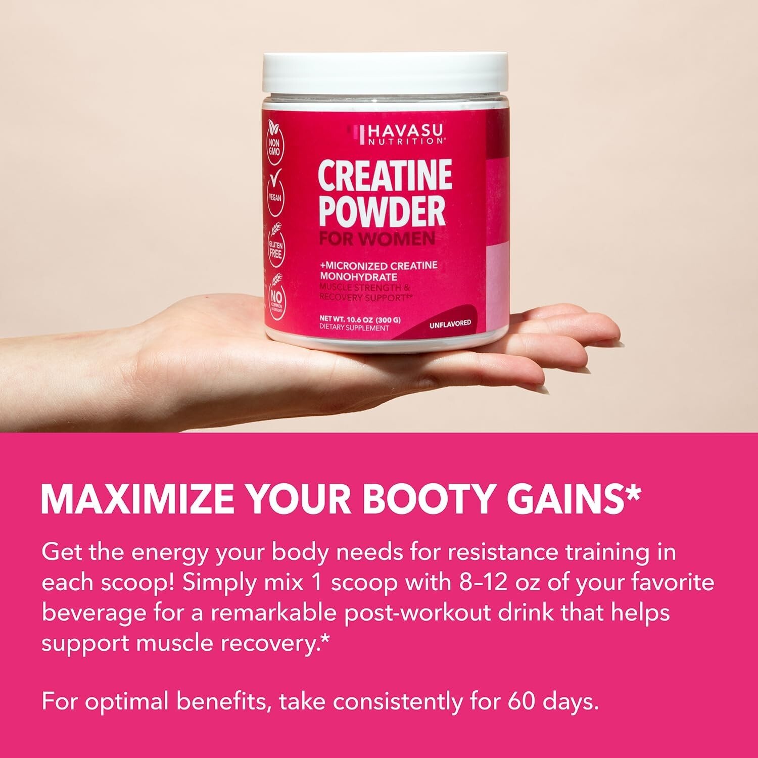Micronized Creatine Monohydrate for Women Easy-to-Mix Post-Workout Recovery 300g