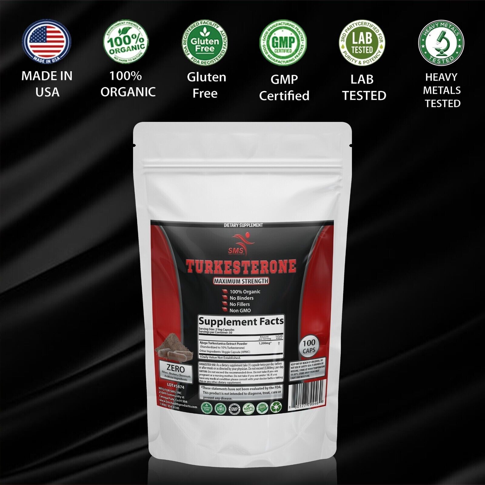 PURE TURKESTERONE 1200mg (Ajuga Turkestanica) Standardized to 10% 100 Caps BEST