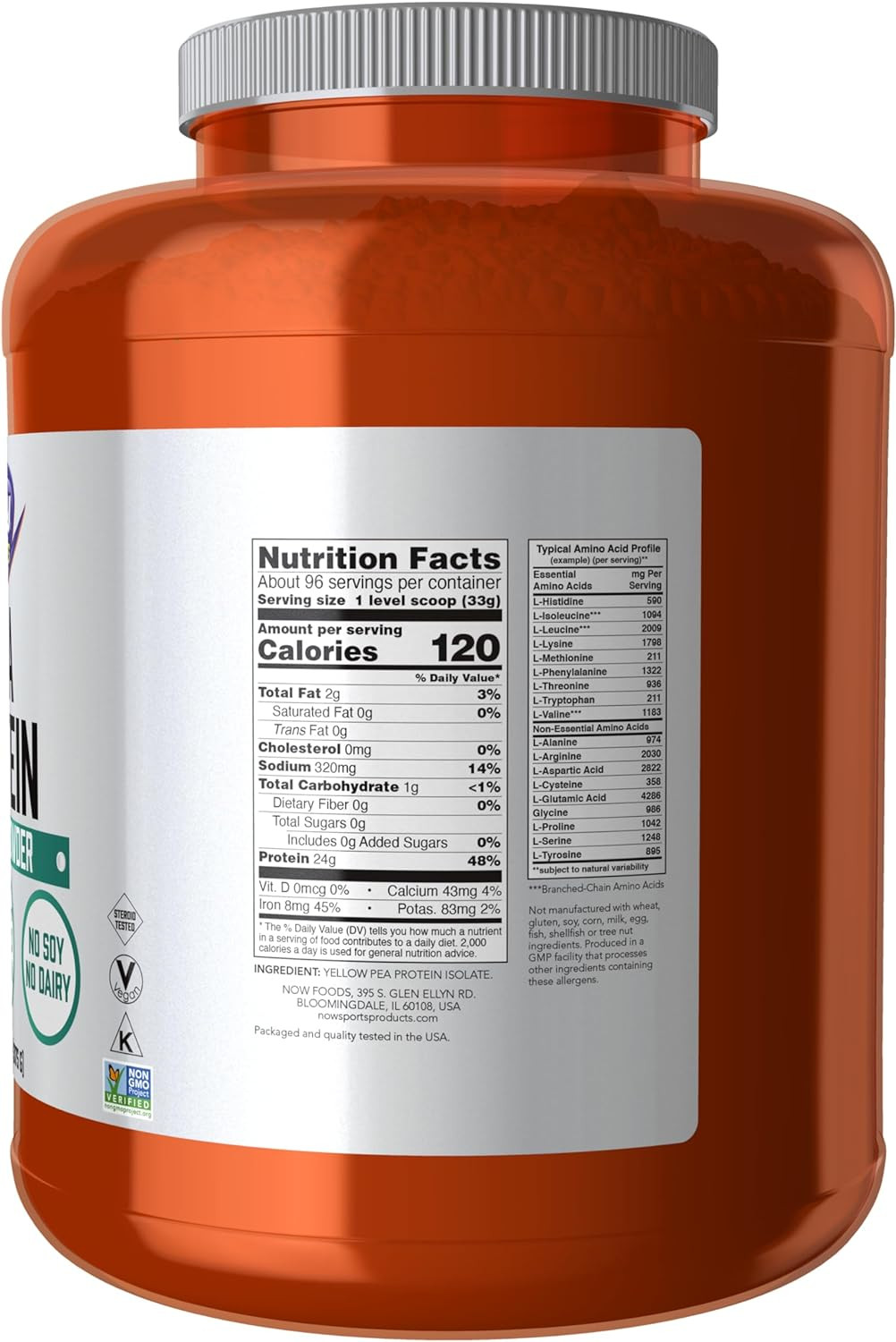 NOW Sports Pea Protein Powder 24 G Protein, Pure, Fast Absorbing, Unflavored