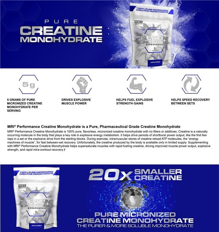 MRI Performance Creatine Monohydrate Powder 300g-Pure Micronized Creatine-60serv