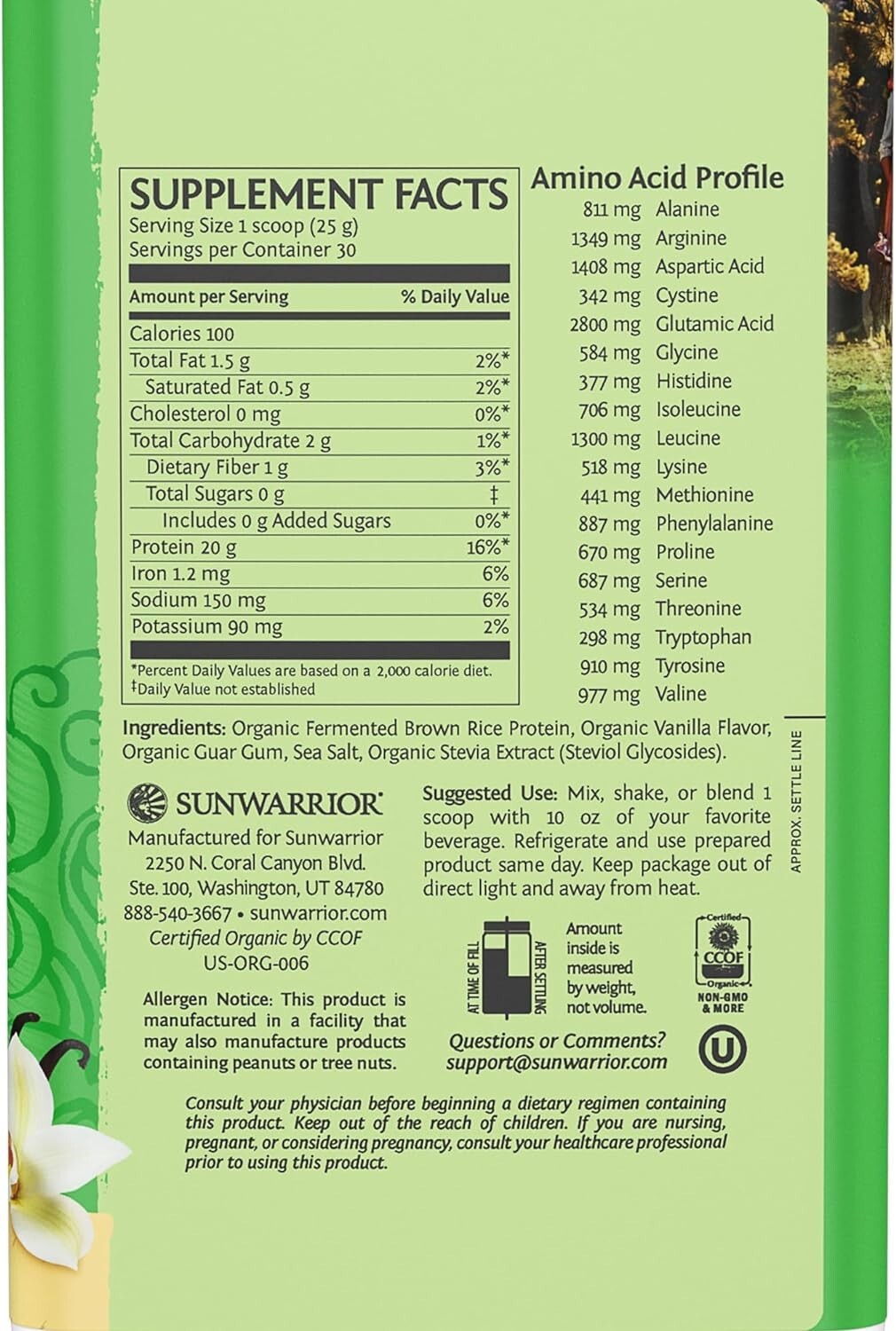 Sunwarrior Organic Classic Vanilla Protein 750g, Vegan Sprouted Protein Powder