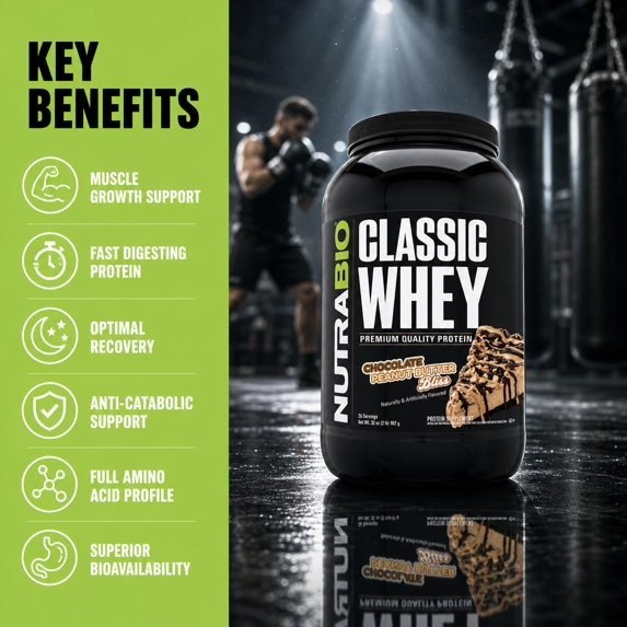 NutraBio Classic Whey Protein Powder Chocolate Peanut Butter 2 Pounds