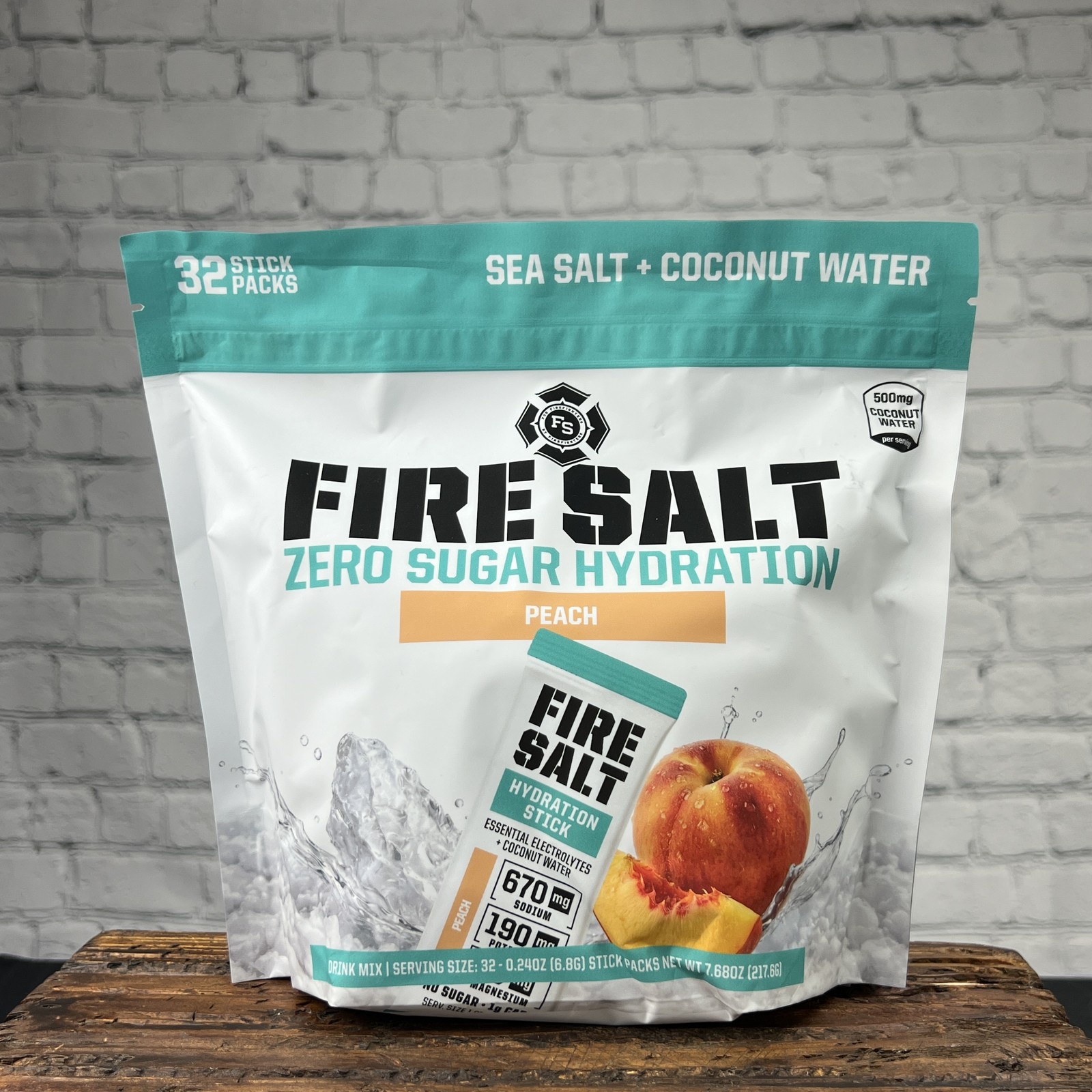 Zero Sugar Fire Salt Electrolyte Drink Mix, Peach Flavor, 32 Packs
