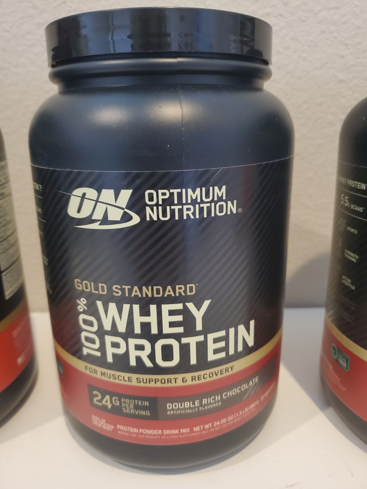 Lot of 3×24 oz Optimum Nutrition 100% Whey Protein, Straw, Choc, Van, Exp 10/27