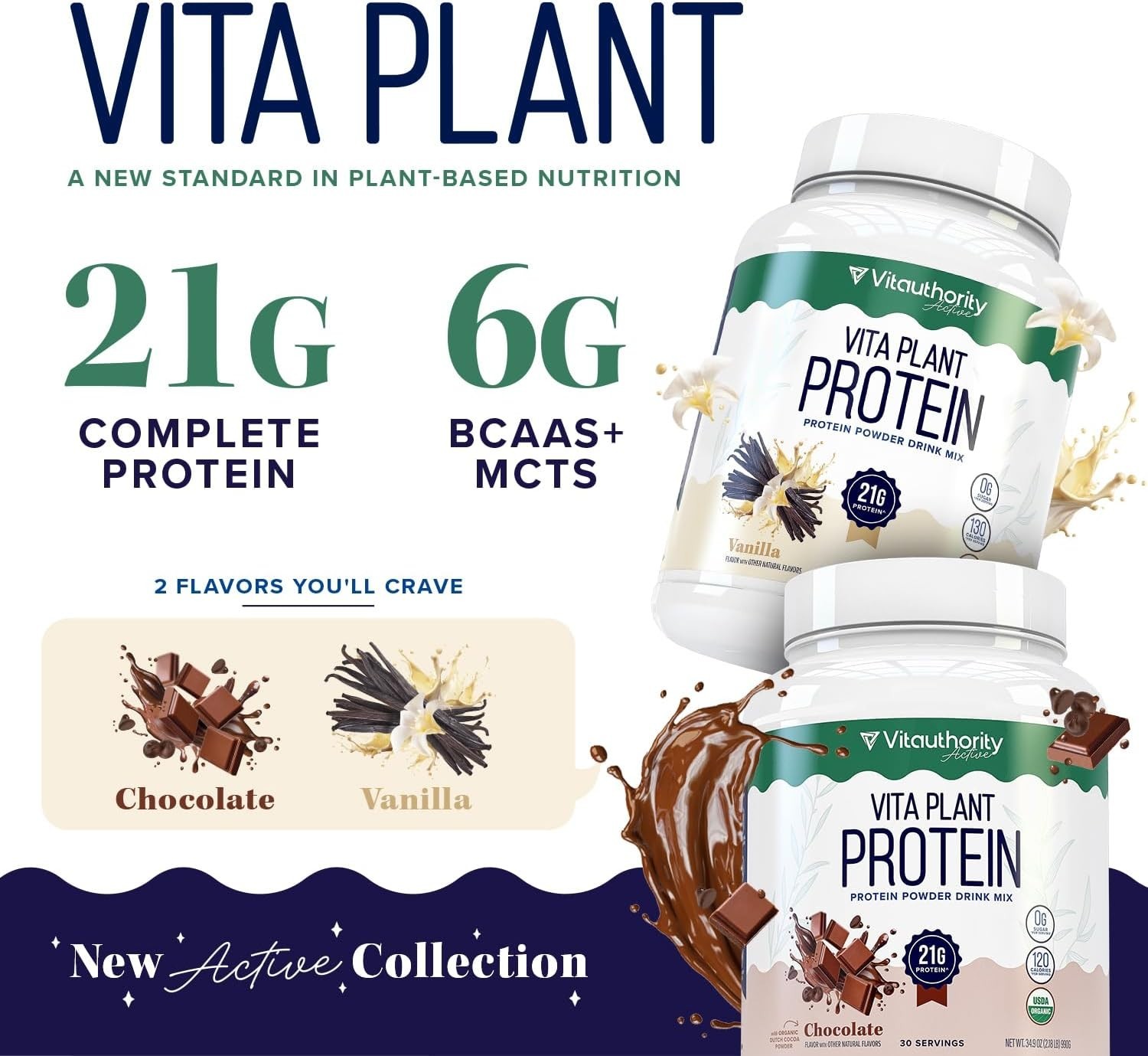 2 lbs Organic Plant Based Vegan Protein Powder for Women with BCAAs Vanilla