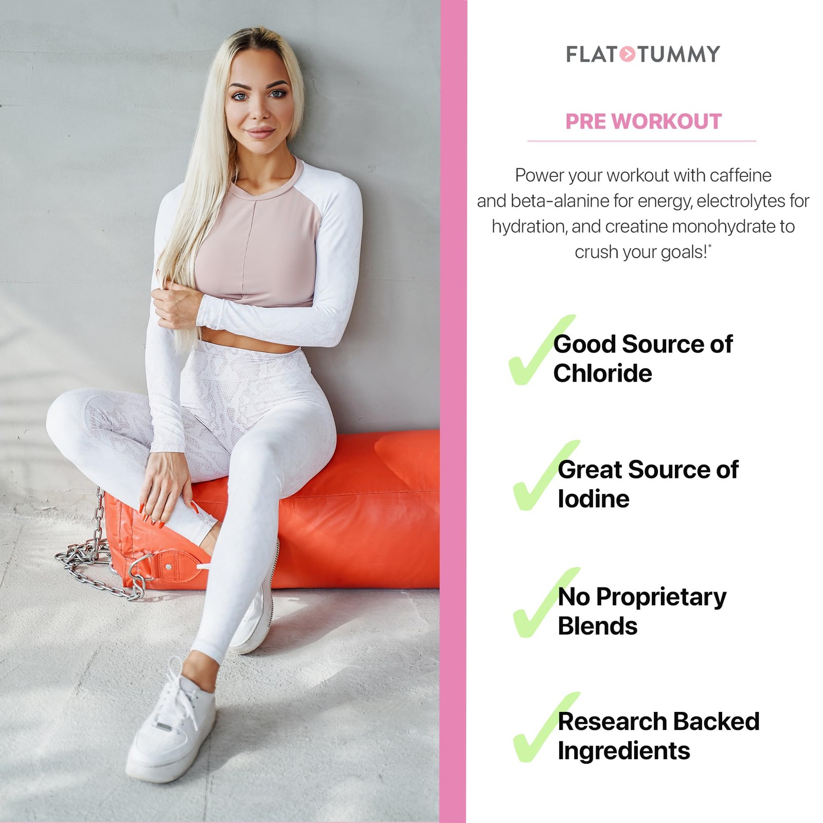 Flat Tummy Pre Workout Powder For Women Energy Endurance And Muscle Support 3G