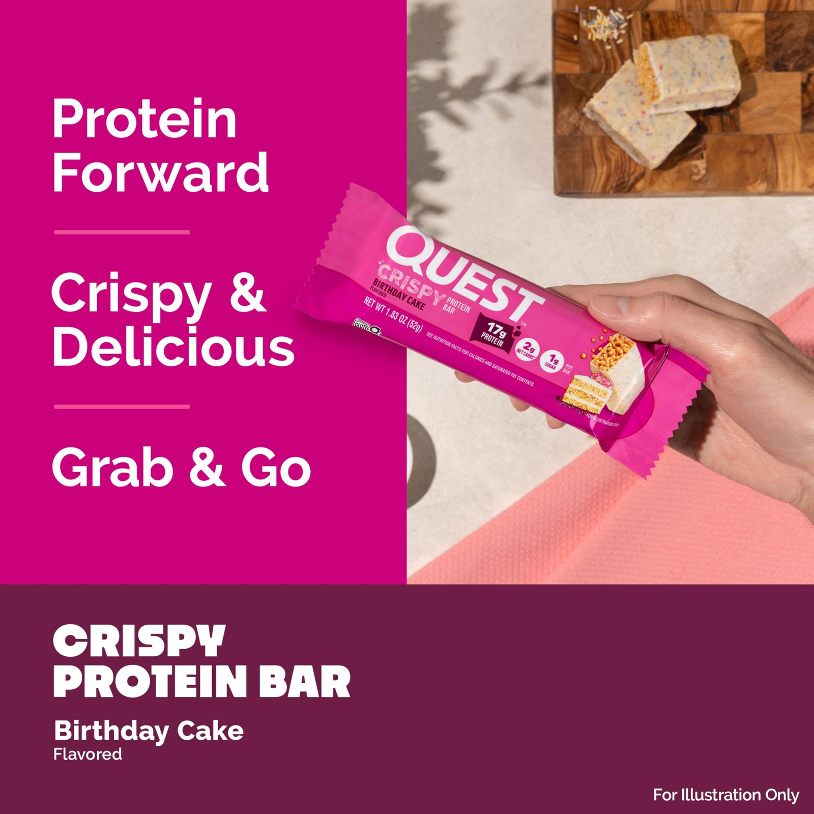 Quest Nutrition Crispy Birthday Cake Protein Bar, 17g Protein, 1g 12 Count