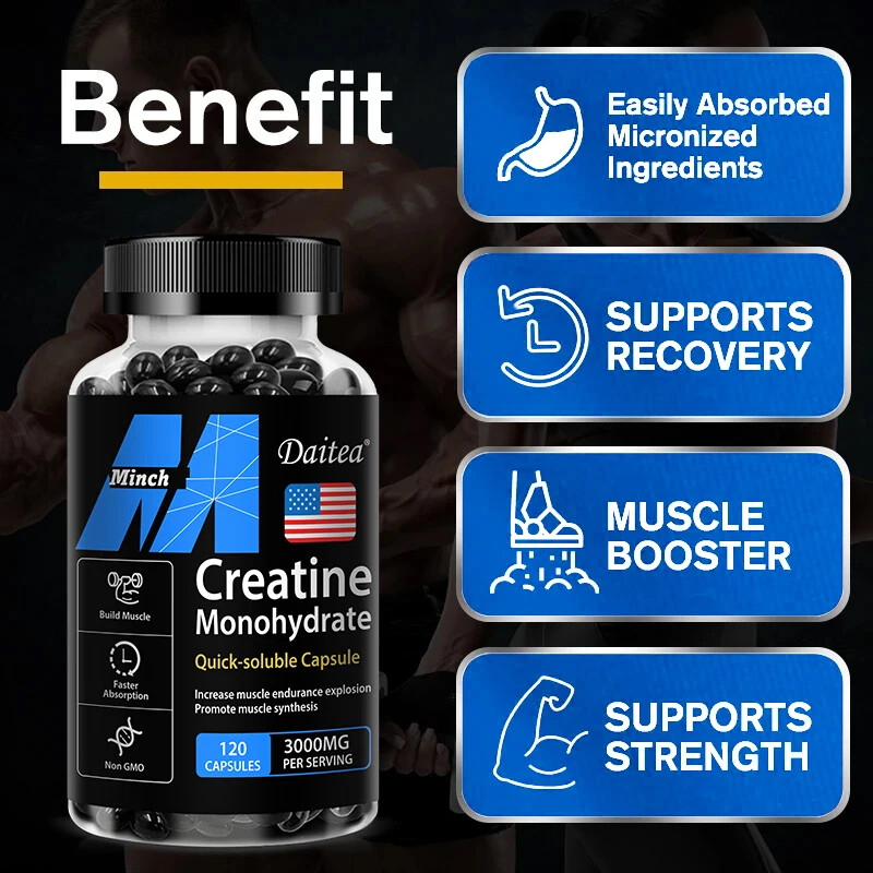 Creatine Monohydrate Capsules 3000mg, 30/60/120 Capsules, Muscle Explosion