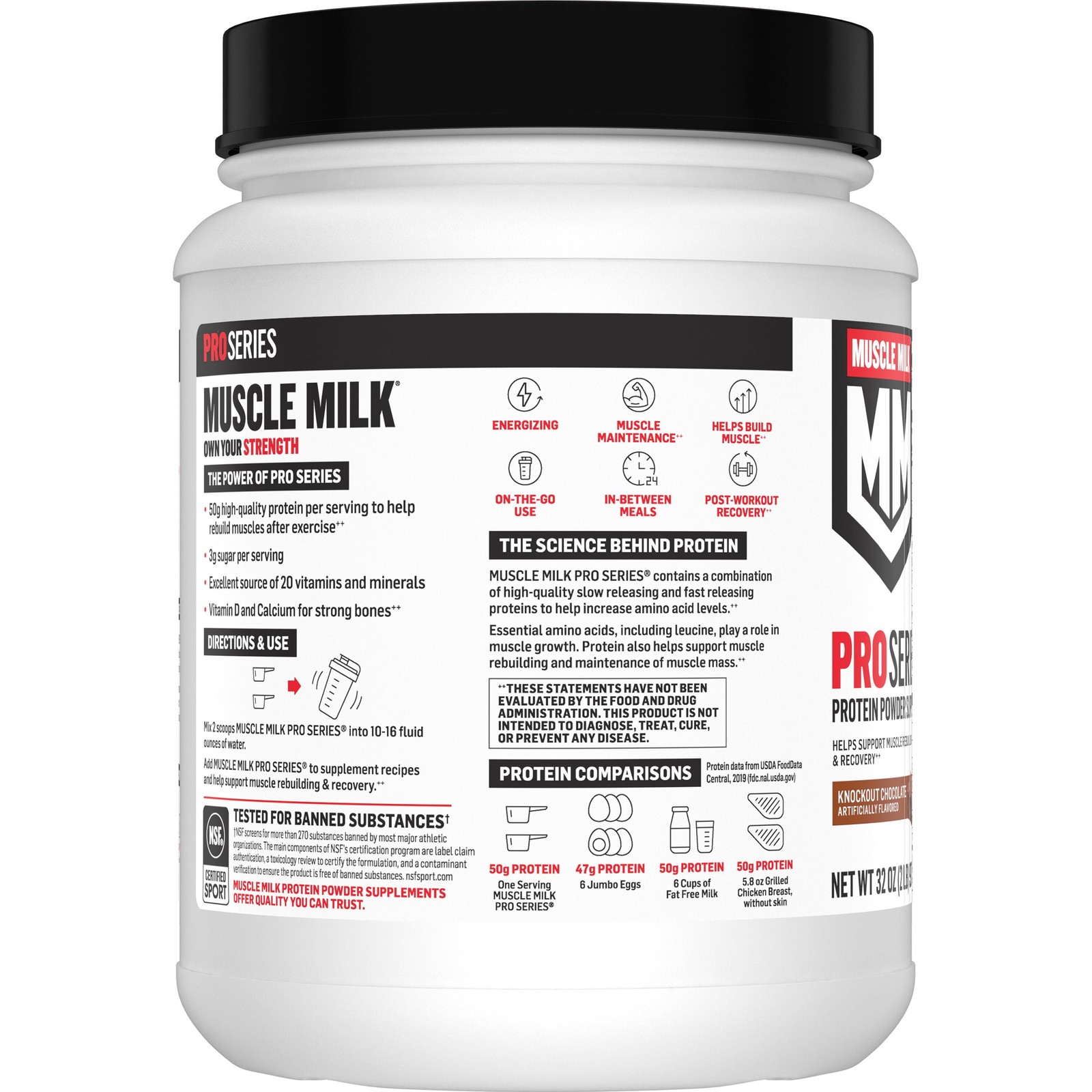 Muscle Milk Pro Series Protein Powder Supplement, Knockout Chocolate, 2 Pound