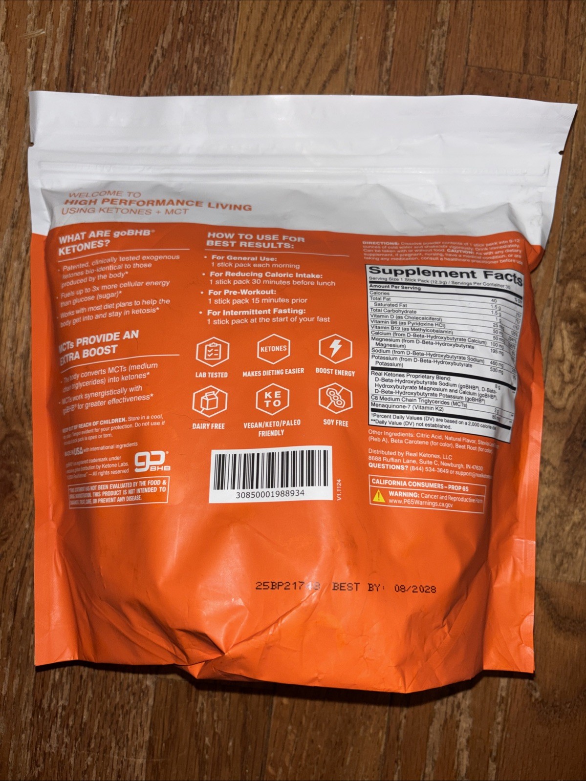 Real Ketone ELEVATE orange Flavor, Value Pack 30 Packets EXP 08/2028