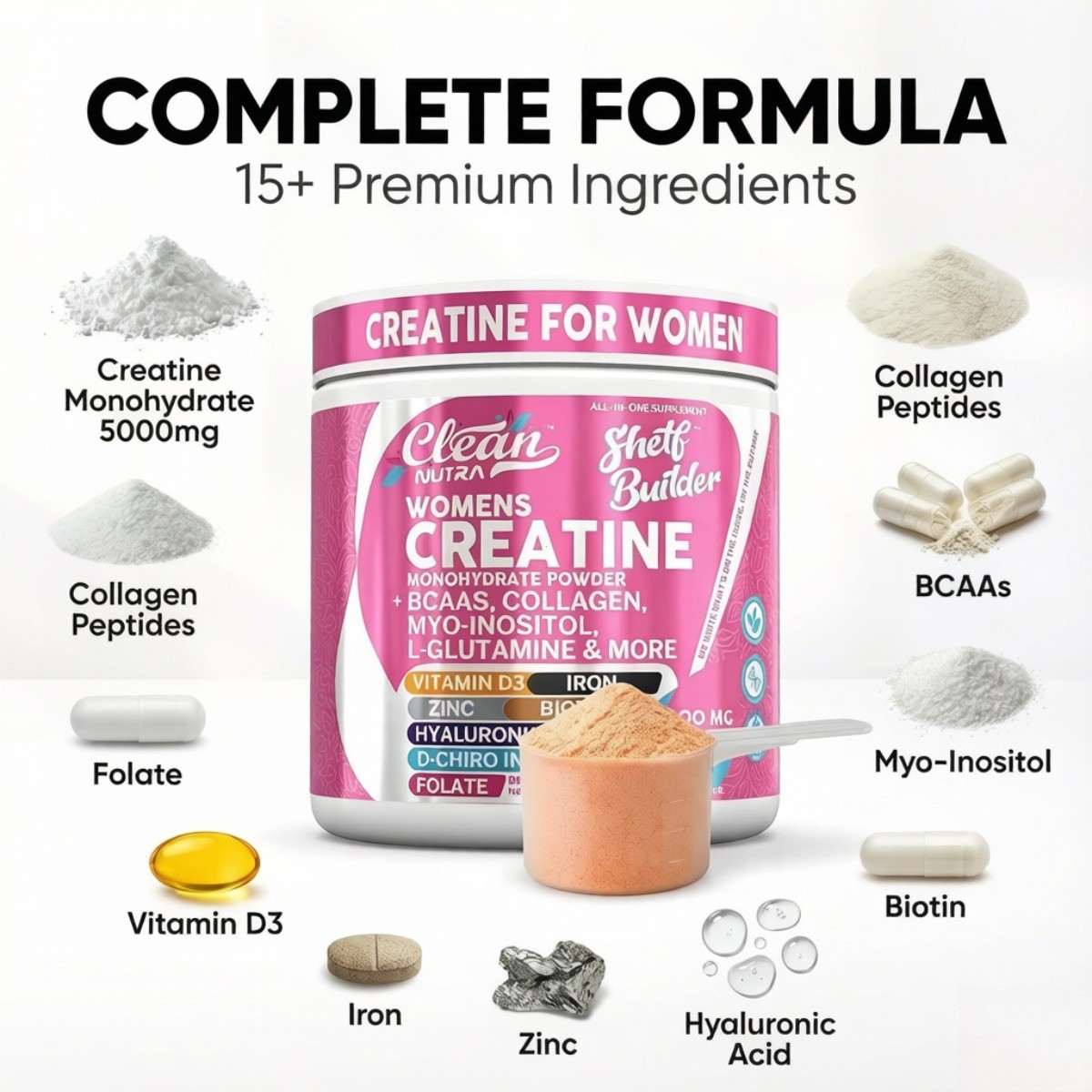Clean Nutra Women Creatine Powder Collagen Inositol Muscle Hormone