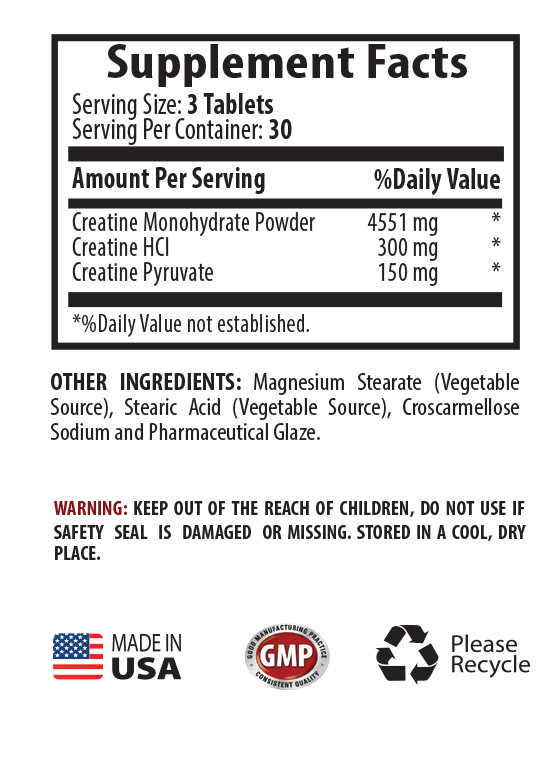 Muscle Growth – Creatine Tri-Phase 5000mg – Weight Gainer – 270 Tablets 3 Bottle