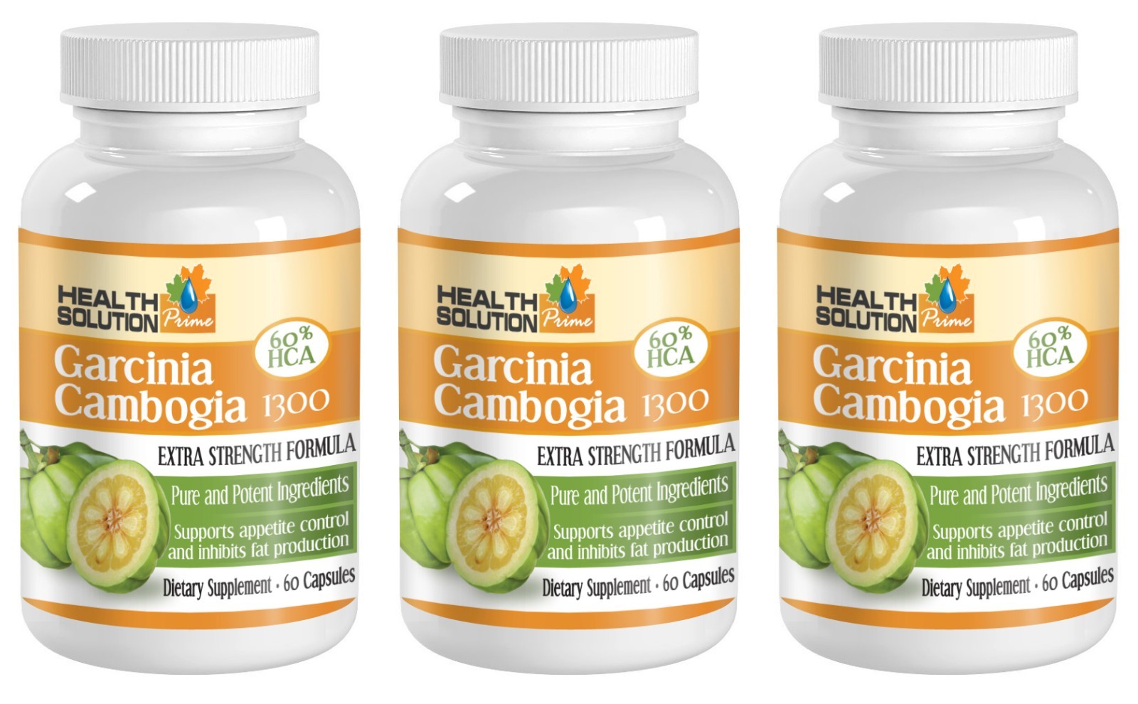 Weight Loss, Garcinia Cambogia Fat Burn 60% HCA Extract 1300mg (3 Bottles)