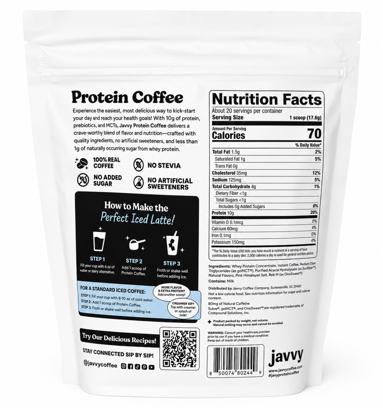 French Vanilla Javvy Protein Instant Coffee 10g Protein Per Scoop