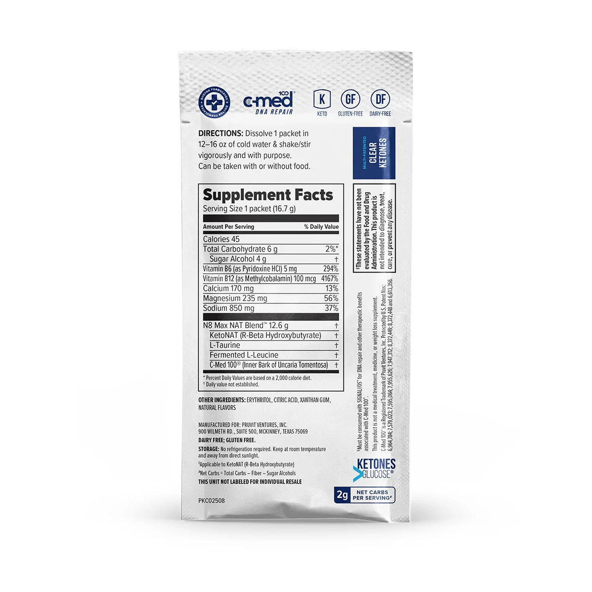 Pruvit Keto OS NAT CLEAR UNFLAVORED – Exogenous Ketones Drink Mix – 20 Pack