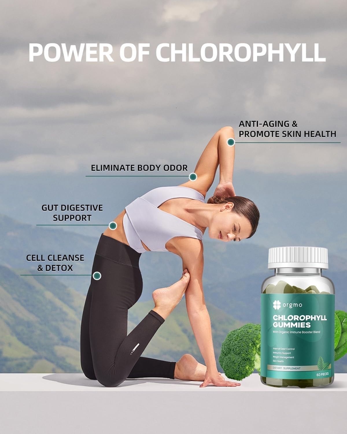 Chlorophyll Gummies for Body Odor Sugar Free 120 Count, Internal Deodorant Suppl
