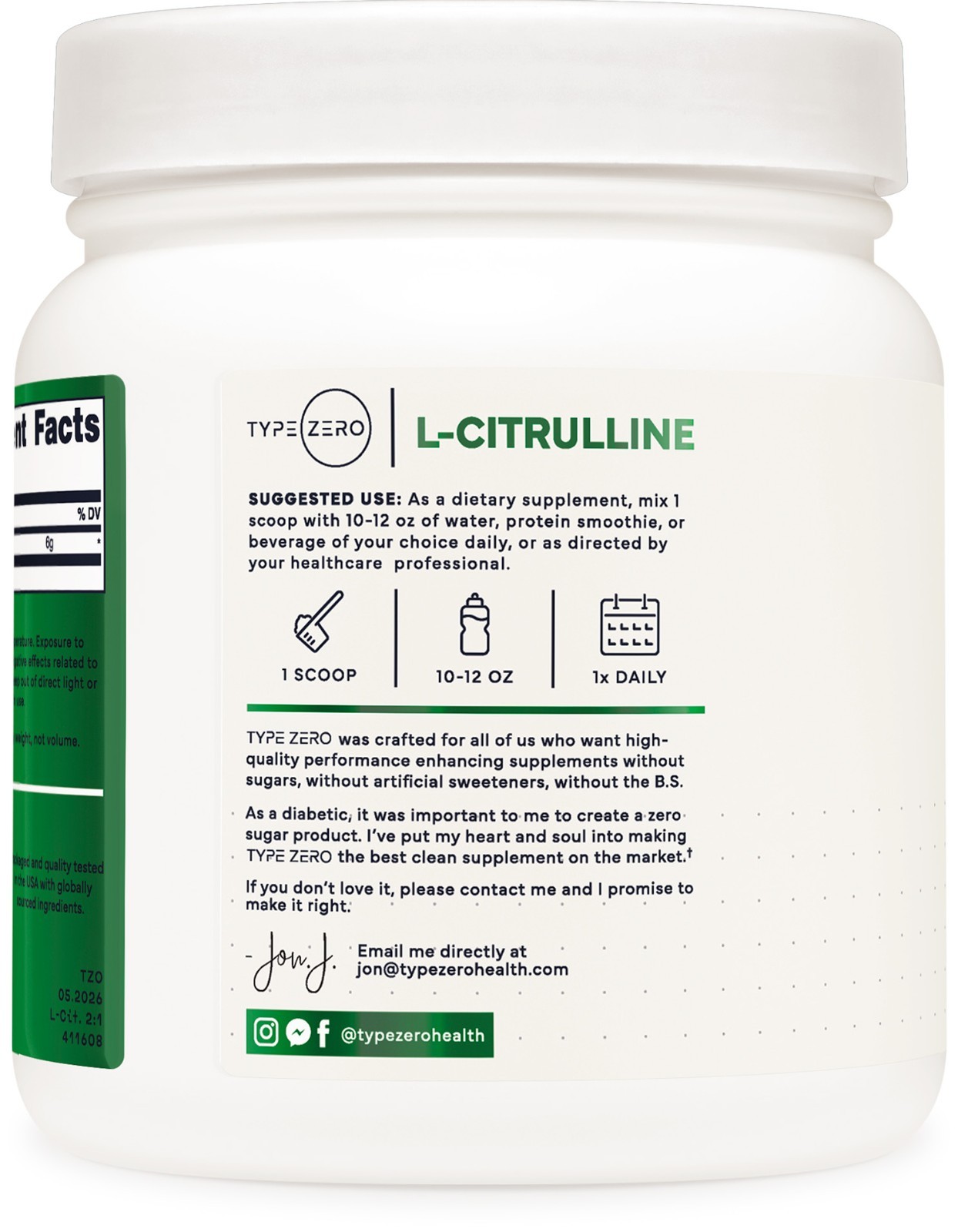 Type Zero Clean L-Citrulline Malate 2:1 Powder Drink Mix (500g) Unflavored
