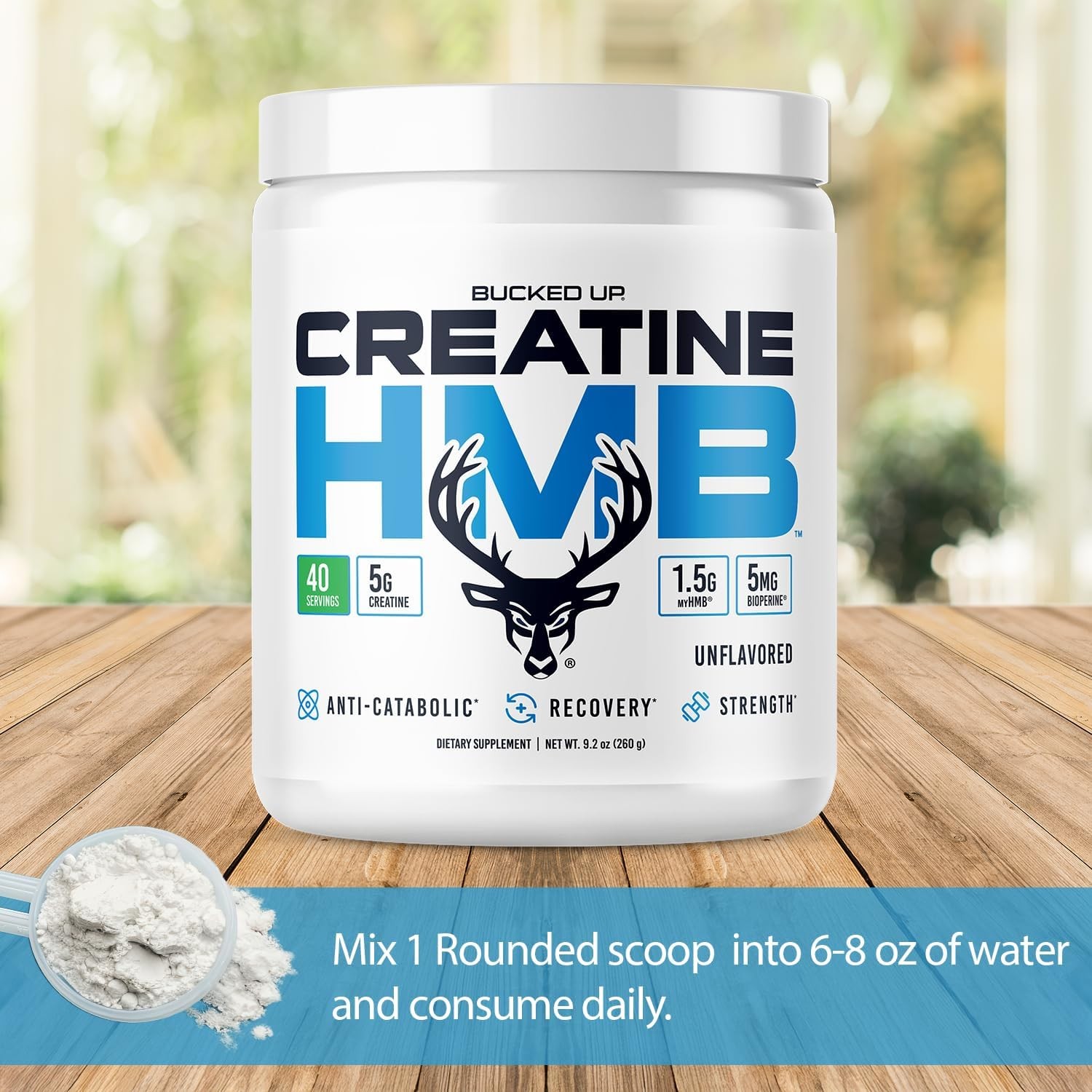 Bucked Up Creatine HMB Powder 40 Servings Unflavored 5g Creatine + myHMB
